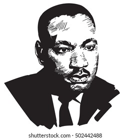 Martin Luther King. Black and white hand drawn vector portrait .