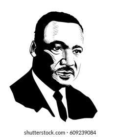 Martin Luther King. Black And White Hand Drawn Vector Portrait