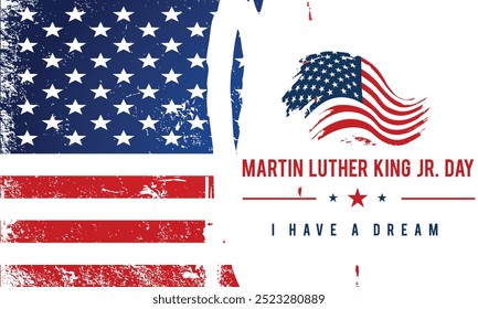 martin luther king day banner. Holiday typographic poster with usa waving flag.Vector illustration
