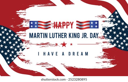 martin luther king day banner. Holiday typographic poster with usa waving flag.Vector illustration
