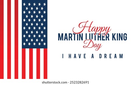 martin luther king day banner. Holiday typographic poster with usa waving flag.Vector illustration

