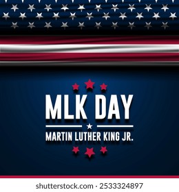 Anuncio del día de Martin Luther King. Afiche tipográfico de Festiva con bandera de Estados Unidos. Ilustración vectorial de antecedentes