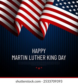 Anuncio del día de Martin Luther King. Afiche tipográfico de Festiva con bandera de Estados Unidos. Ilustración vectorial de antecedentes