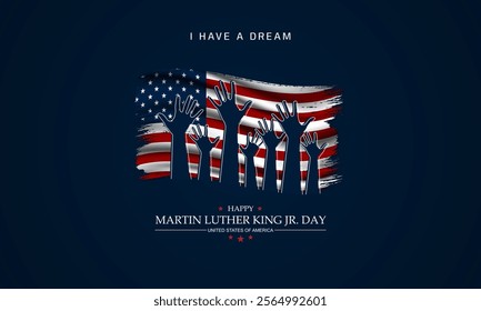 Martin luther king day banner. Holiday typographic poster with usa flag. Design Background illustration