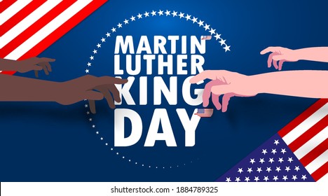 Martin Luther King Day with black skin and white skin united raise hands together. Celebrate the civil rights of blacks Martin Luther King Jr Day