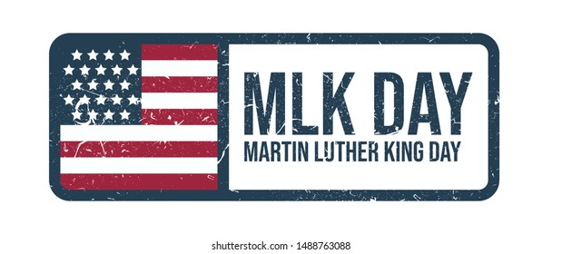 Martin Luther King day emblem. Vector label for MLK Day. USA flag on gold sticker. Round shape with on white 
background