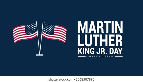 Martin Luther King Day flyer, banner or poster. Vector illustration with copy space for text background of black man and usa flag USA Martin Luther King Day