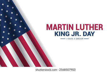 Martin Luther King Day flyer, banner or poster. Vector illustration with copy space for text background of black man and usa flag USA Martin Luther King Day