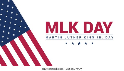 Martin Luther King Day flyer, banner or poster. Vector illustration with copy space for text background of black man and usa flag USA Martin Luther King Day