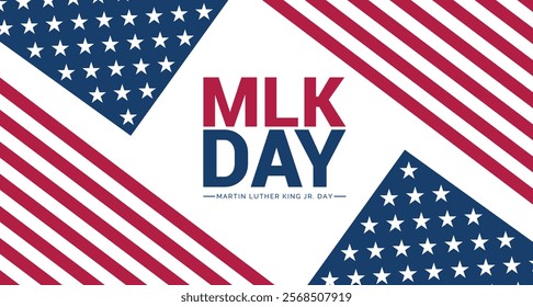 Martin Luther King Day flyer, banner or poster. Vector illustration with copy space for text background of black man and usa flag USA Martin Luther King Day