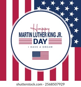 Martin Luther King Day flyer, banner or poster. Vector illustration with copy space for text background of black man and usa flag USA Martin Luther King Day