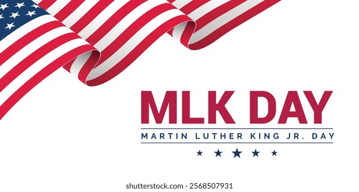 Martin Luther King Day flyer, banner or poster. Vector illustration with copy space for text background of black man and usa flag USA Martin Luther King Day