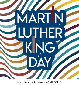 Martin Luther King Day flyer, banner or poster. Holiday background with waving flags, text and hands up. Vector flat illustration.eps 10 . old vintage microphone