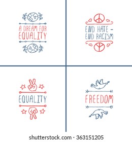 Martin Luther King Day handdrawn greeting cards on white background.  Vector handdrawn badges.