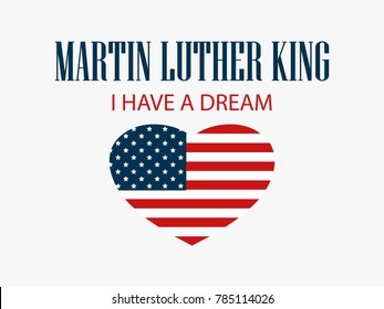Martin Luther King Day. Heart with flag usa. Vector illustration
