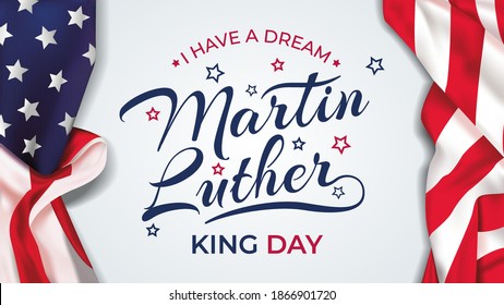 Martin Luther King Day grabando la ilustración del vector de fondo de EE.UU. Banner de celebración de MLK con la bandera y el texto de los Estados Unidos - MLK Estados Unidos de América