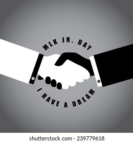 Martin Luther King Day typographic shaking hands design EPS10 vector stock illustration