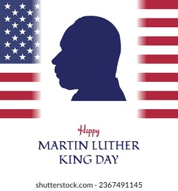 Martin Luther King day, USA flag in background, happy MLK celebration, side profile with stars and stripes