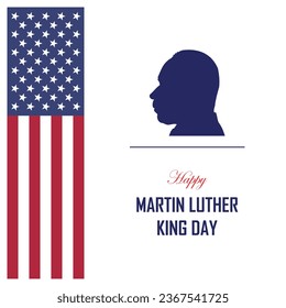 Martin Luther King day, USA flag in background, happy MLK celebration, side profile with stars and stripes