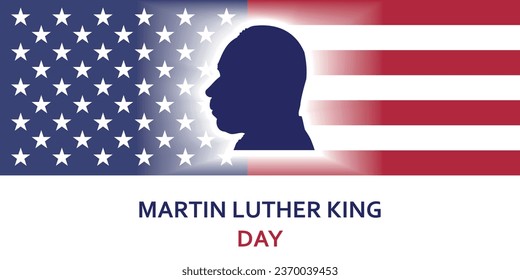 Martin Luther King day, USA flag in background, happy MLK celebration, side profile with stars and stripes