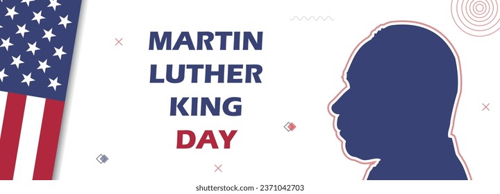 Martin Luther King day, USA flag in background, happy MLK celebration, side profile with stars and stripes, horizontal banner