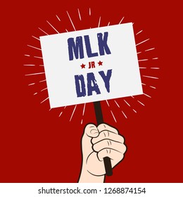 Martin Luther king day. Vector illustration with fist, protest banner. Patriotic card
