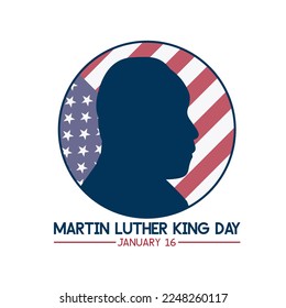 Martin Luther King Day vector illustration. Circle silhouette with flag. Modern illustration for web, stickers, flyers.