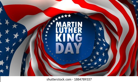 Martin Luther King day with waving American flag in simple style. US flag for civil rights blacks freedom dream together