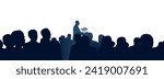 Martin Luther King Jr. Day black man speaker on tribune with microphone MLK banner horizontal