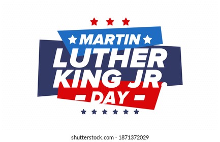 Martin Luther King, Jr. Day. Celebrated annual in United States in January, federal holiday. African American Rights Fighter. Patriotic american elements. Poster, card, banner, background. Vector