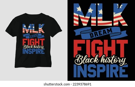 Martin Luther King jr. Day t-shirt Design in USA theme with ribbon, fist, flag