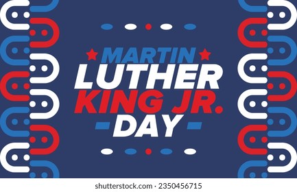 Martin Luther King, Jr. Day. Celebrated annual in United States in January, federal holiday. African American Rights Fighter. Patriotic american elements. Poster, card, banner, background. Vector