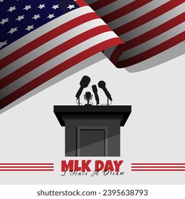 Martin Luther King Jr. Day poster with USA flag and podium