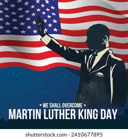 Martin Luther King, Jr. Day Text Over
Patriotic Horizontal Background with Stars
and Stripes, MLK Day Typography Message
with American Flags Border, Martin Luther
King, Jr. Day Greeting Card Desig