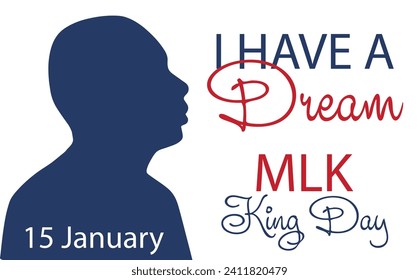 Martin Luther King Jr. Day greeting card design. MLK Day lettering inspirational quote, US flag background.