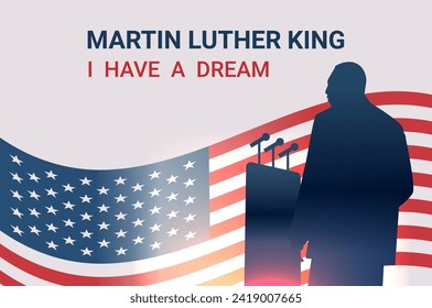 Martin Luther King Jr. Day black man and USA flag MLK banner horizontal