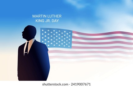 Martin Luther King Jr. Day black man and USA flag MLK banner horizontal