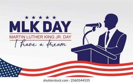 Martin Luther King Jr. Day banner with American flags and stars. Vector Illustration