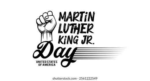 Martin Luther King Jr. Day Celebration Poster, MLK Day Tribute with American Flag and Raised Fist, Commemorative Artwork for Martin Luther King Jr. Day