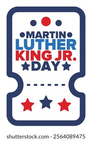 Martin Luther King, Jr. Day. Celebrated annual in United States in January, federal holiday. African American Rights Fighter. Patriotic american elements. Poster, card, banner, background. Vector