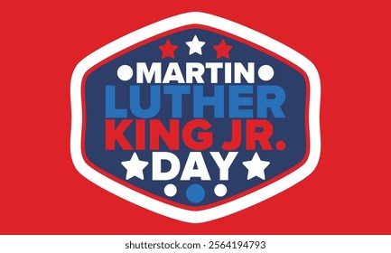 Martin Luther King, Jr. Day. Celebrated annual in United States in January, federal holiday. African American Rights Fighter. Patriotic american elements. Poster, card, banner, background. Vector