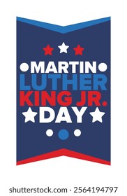 Martin Luther King, Jr. Day. Celebrated annual in United States in January, federal holiday. African American Rights Fighter. Patriotic american elements. Poster, card, banner, background. Vector