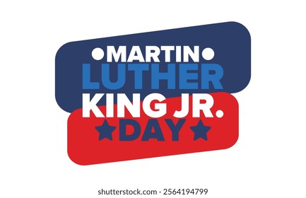 Martin Luther King, Jr. Day. Celebrated annual in United States in January, federal holiday. African American Rights Fighter. Patriotic american elements. Poster, card, banner, background. Vector