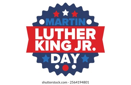 Martin Luther King, Jr. Day. Celebrated annual in United States in January, federal holiday. African American Rights Fighter. Patriotic american elements. Poster, card, banner, background. Vector