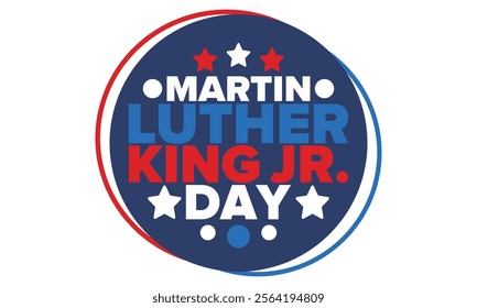 Martin Luther King, Jr. Day. Celebrated annual in United States in January, federal holiday. African American Rights Fighter. Patriotic american elements. Poster, card, banner, background. Vector