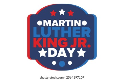 Martin Luther King, Jr. Day. Celebrated annual in United States in January, federal holiday. African American Rights Fighter. Patriotic american elements. Poster, card, banner, background. Vector