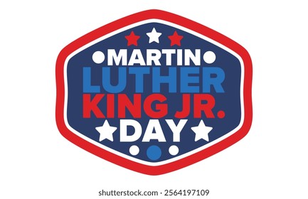 Martin Luther King, Jr. Day. Celebrated annual in United States in January, federal holiday. African American Rights Fighter. Patriotic american elements. Poster, card, banner, background. Vector