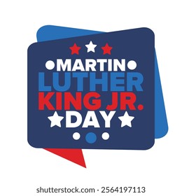 Martin Luther King, Jr. Day. Celebrated annual in United States in January, federal holiday. African American Rights Fighter. Patriotic american elements. Poster, card, banner, background. Vector