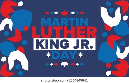 Martin Luther King, Jr. Day. Celebrated annual in United States in January, federal holiday. African American Rights Fighter. Patriotic american elements. Poster, card, banner, background. Vector