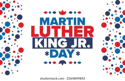 Martin Luther King, Jr. Day. Celebrated annual in United States in January, federal holiday. African American Rights Fighter. Patriotic american elements. Poster, card, banner, background. Vector